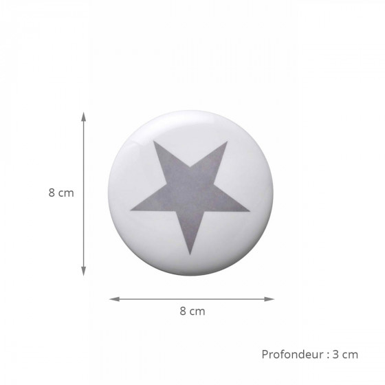 3 patères rondes en céramique blanche avec imprimé gris (Large)