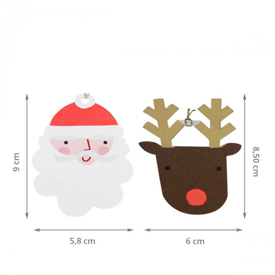 8 étiquettes cadeaux père Noël et rennes