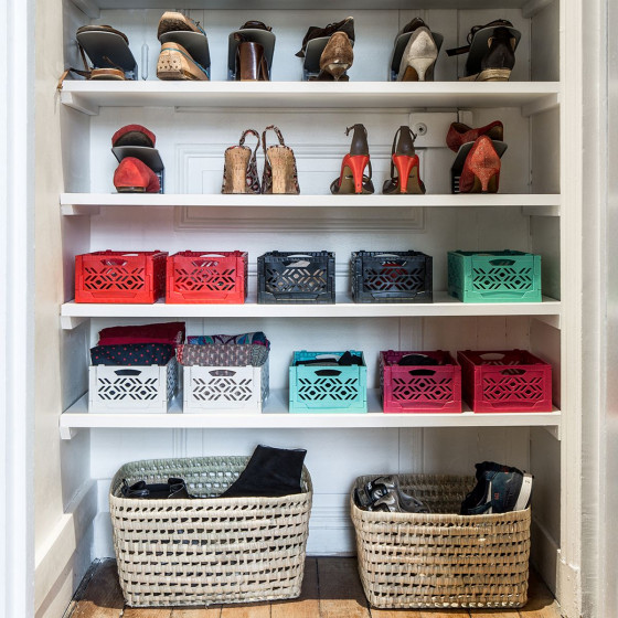 Mini Cagette en plastique turquoise empilable et pliable 