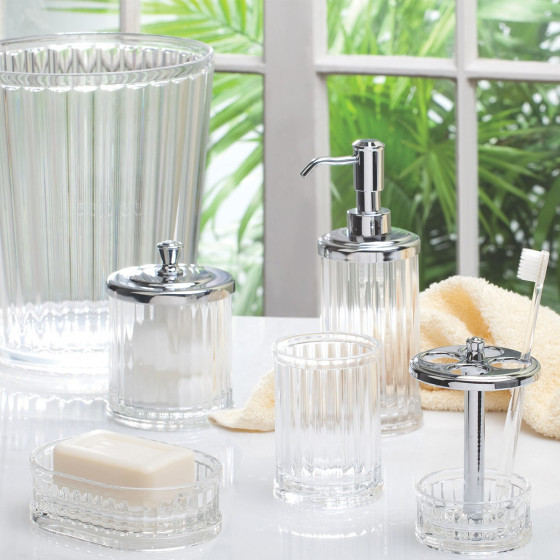 Distributeur de savon en plastique transparent cannelé et pompe chromée