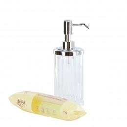 Distributeur de savon en plastique transparent cannelé et pompe chromée