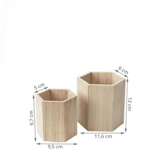 2 pots à crayons hexagonaux en bois