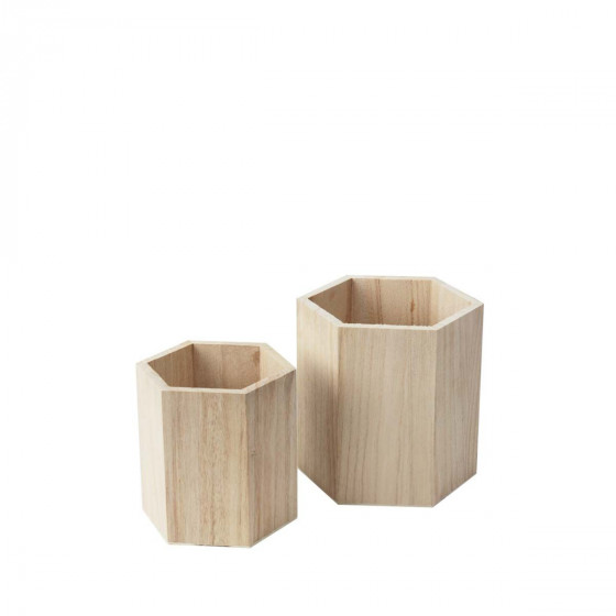 2 pots à crayons hexagonaux en bois