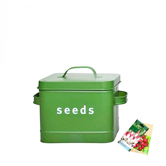Boîte de rangement pour graines en métal vert kaki