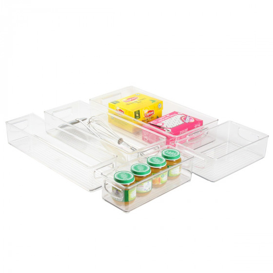 Bac en plastique S transparent et empilable pour organiser placards et tiroirs