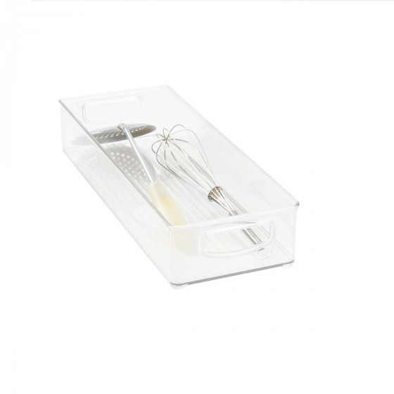 Long bac en plastique M transparent et empilable pour organiser placards et tiroirs