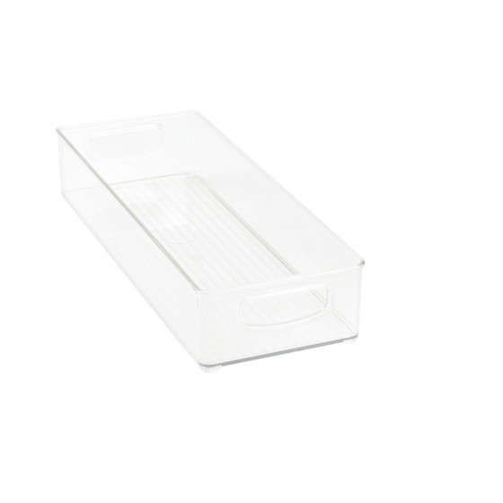 Long bac en plastique M transparent et empilable pour organiser placards et tiroirs