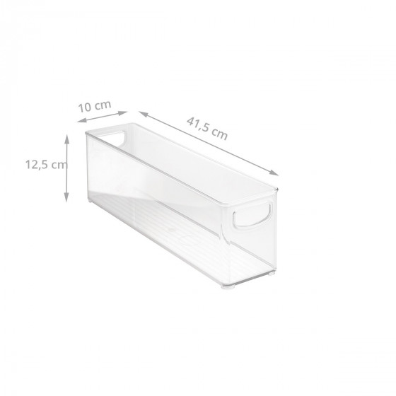 Long et haut bac en plastique S transparent et empilable pour organiser placards et tiroirs