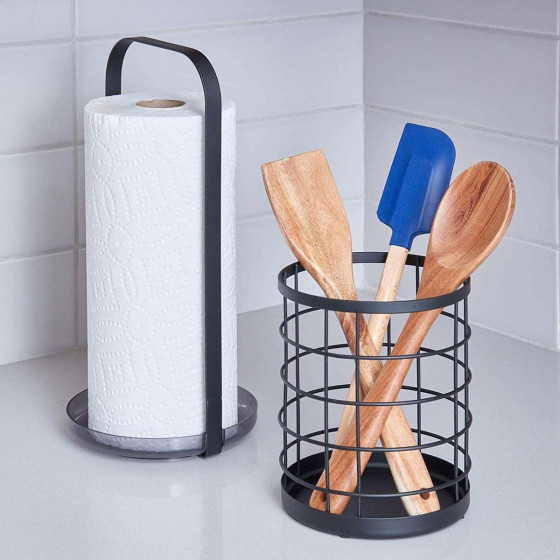 Pot à ustensiles en métal noir