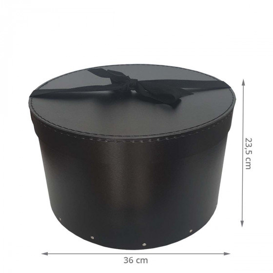 Grande boîte à chapeaux noire avec ruban noir (L)