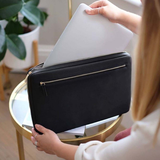 Housse pour ordinateur 13 pouces en simili cuir noir