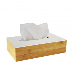 Boîte à mouchoirs en bambou avec couvercle blanc
