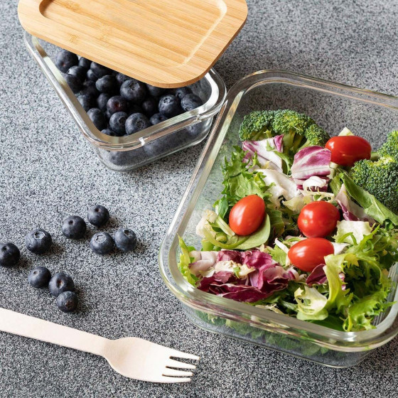 Boîte alimentaire en verre avec couvercle en bambou