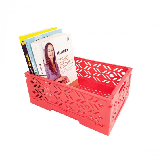 Mini Cagette en plastique rose orangé empilable et pliable 