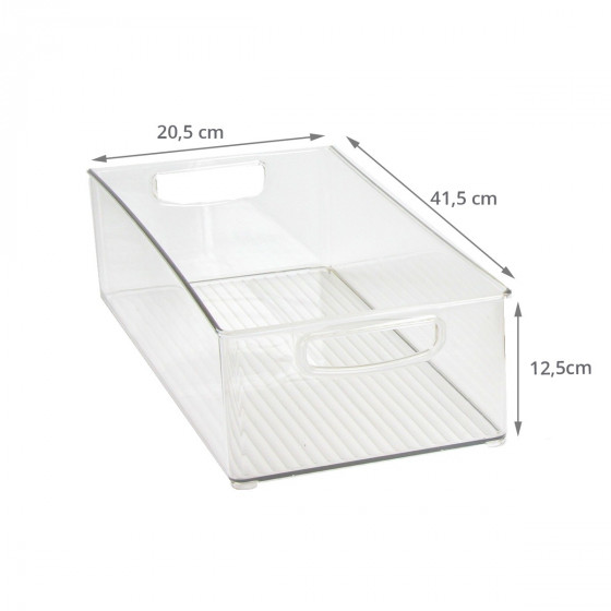 Haut bac en plastique L transparent et empilable pour organiser placards et tiroirs