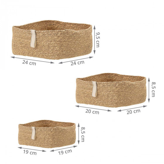 3 paniers carrés souples en jonc de mer