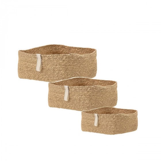3 paniers carrés souples en jonc de mer