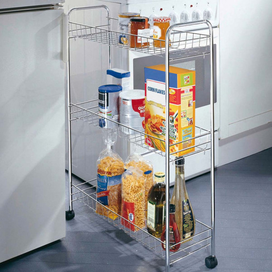 Etagère à roulettes étroite en métal