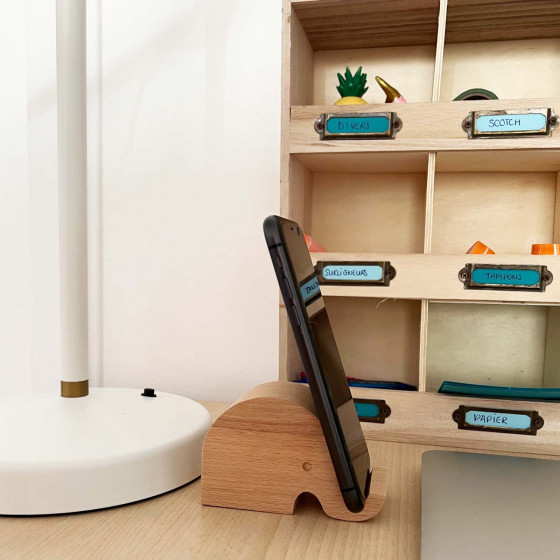 Porte téléphone en bois éléphant