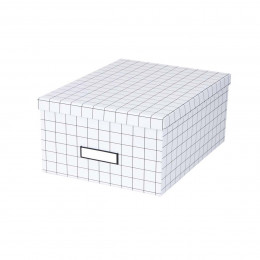 Boîte à DVD quadrillée blanche avec étiquette