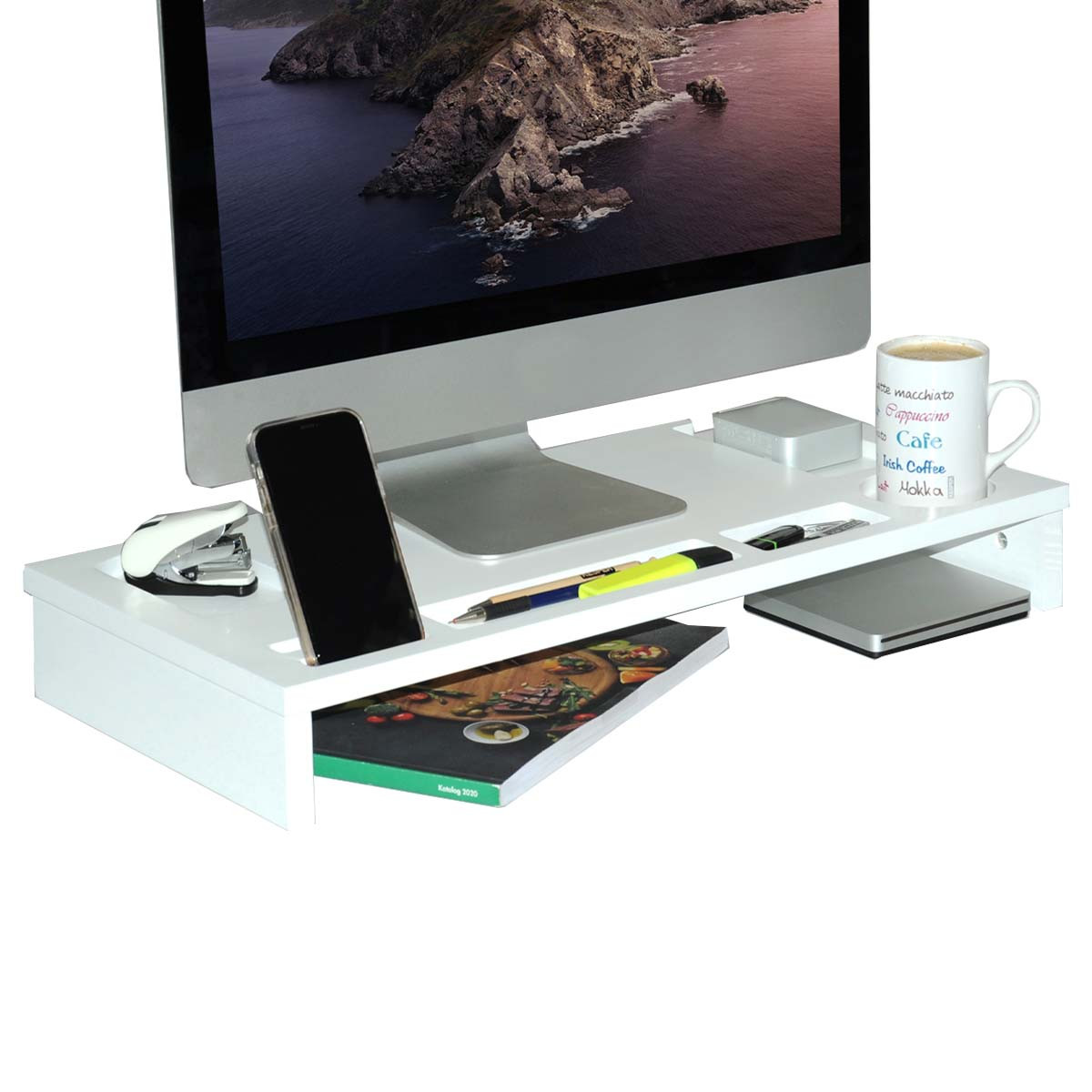 Support pour écran d'ordinateur - En bois blanc - 8x60x30 - ON RANGE TOUT