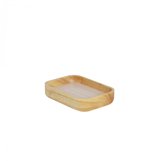 Porte-savon en bois d'hévéa et support en plastique translucide