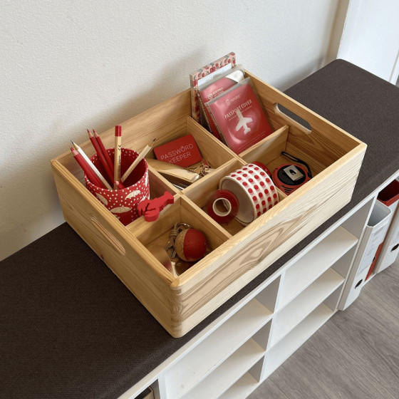 Caisse de rangement en bois à compartiments taille M