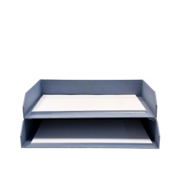 2 corbeilles à courrier en carton épais bleu gris