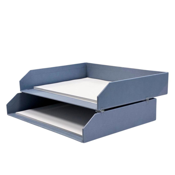 2 corbeilles à courrier en carton épais bleu gris