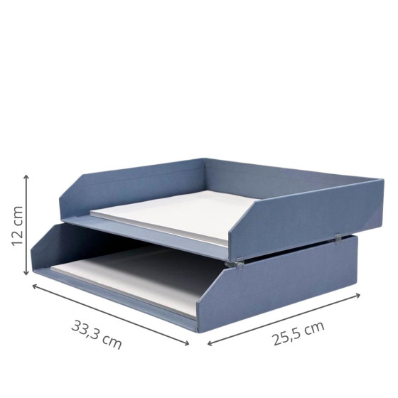 2 corbeilles à courrier en carton épais bleu gris