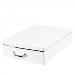 Boîte sous le lit en carton recyclé blanc avec poignée métallique