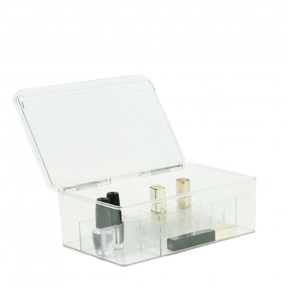 Boîte de rangement pour maquillage transparente à compartiments