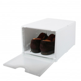 Boîte de rangement pour chaussures pliable et empilable blanche et transparente