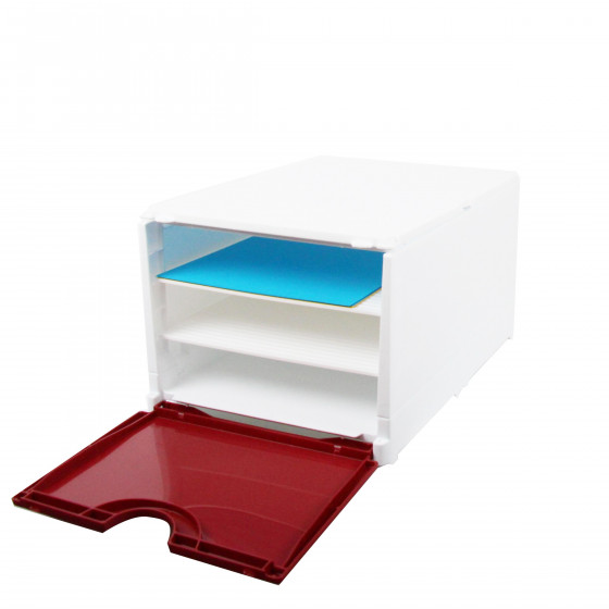 Module de classement blanc et rouge à 2 étagères