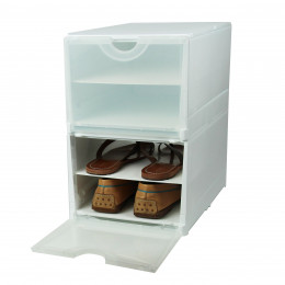 Module de rangement pour 4 paires de chaussures blanc avec porte transparente