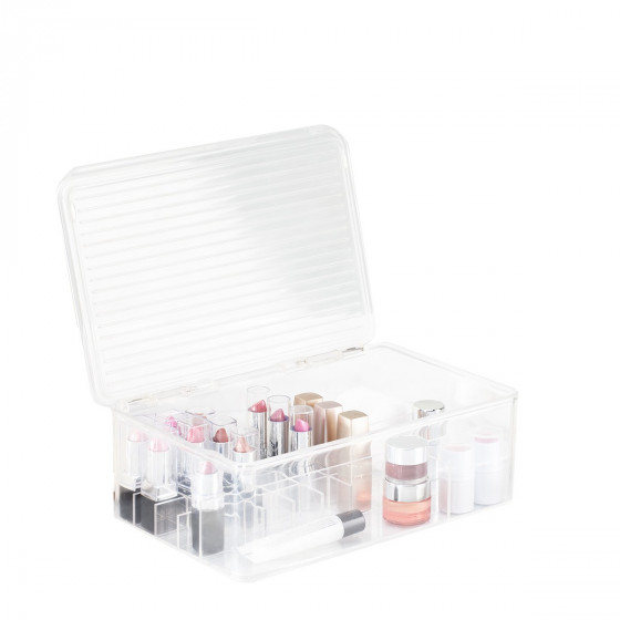 Boîte de rangement pour maquillage transparente à compartiments